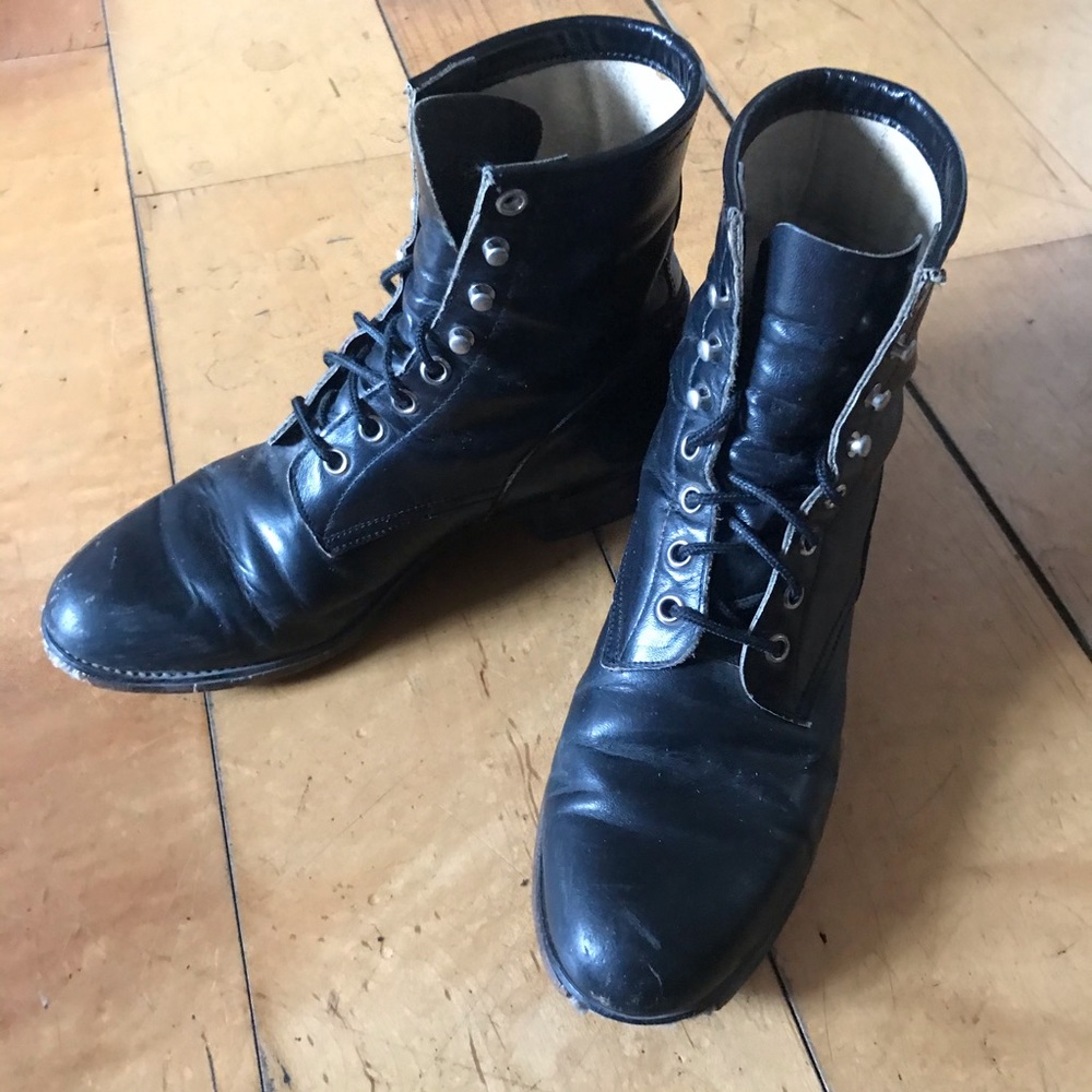 Justin Hiram Black Leather Lace Up Boots 7.5